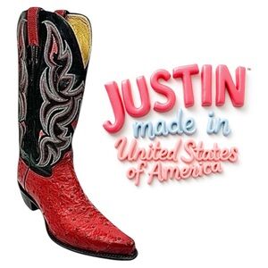 Justin Women’s Red & Black Ostrich Leather Cowboy Boots Size 10 Western Cowgirl